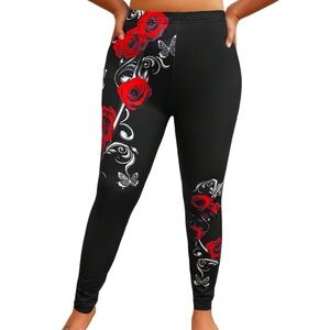 Women's Rose Printed Slim Fit Leggings